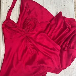 Vintage Hollywood Glam Red 100% Silk Red Long Luxurious Gown